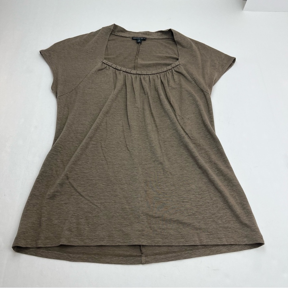 Lafayette 148 New York Womens Size Medium Brown Cap Sleeve Top Linen Blend